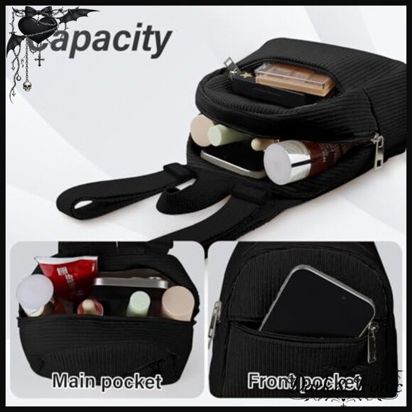 Corduroy Mini Backpack for Women, Adjustable Straps, Two Compartments
